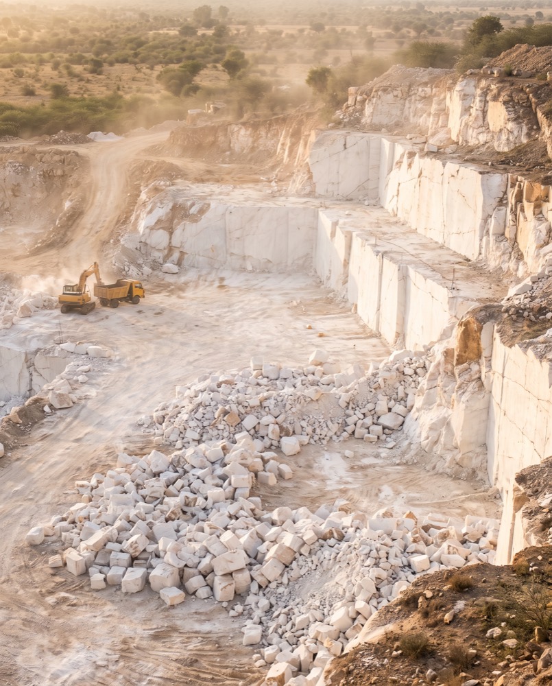 A white quartz quarry face
